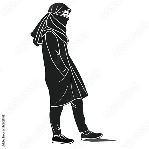 turkic woman yashmak veil black silhouette view