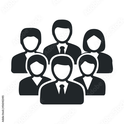 Silhouette of business professionals: group of caucasian male and female adults in formal attire