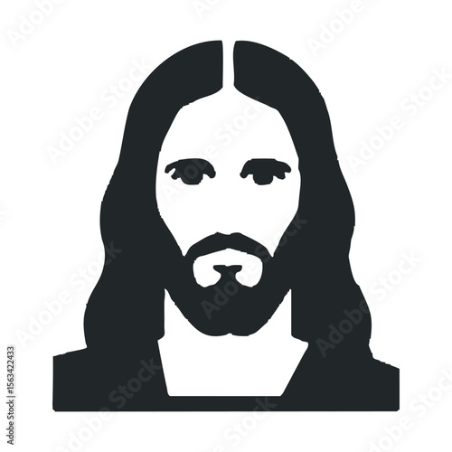 Silhouette of long-haired bearded male icon in black and white