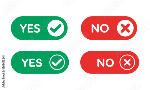 Yes and No Buttons with Checkmark and Cross Icons, vector illustration