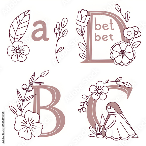 set of floral elements