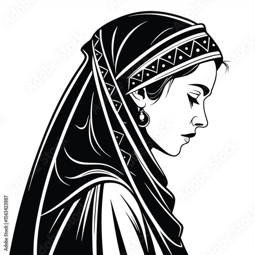 turkic woman yashmak veil silhouette head waist