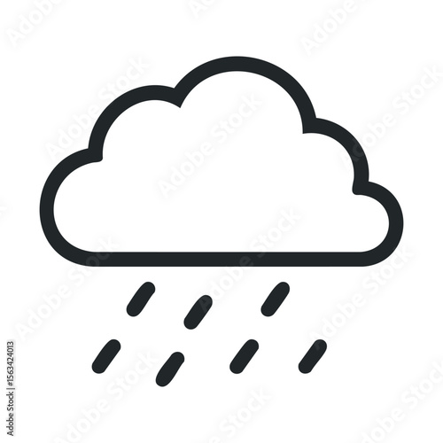 Simple black and white rain cloud symbol with raindrops