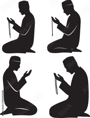 Muslim is Praying Faith Worship Silhouette Vector Set vector illustration