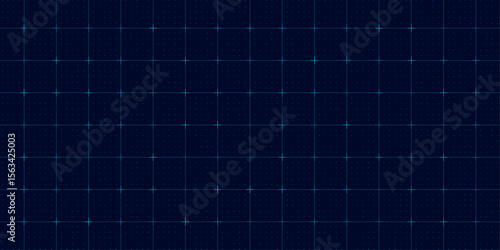 Hi-tech pattern with blue square grid, cross points and digital dot matrix on black background. Futuristic user interface layout for HUD design or tech dashboard. Vector illustration.