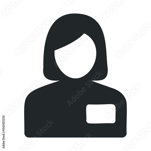 Female icon with name tag in minimalist black and white style