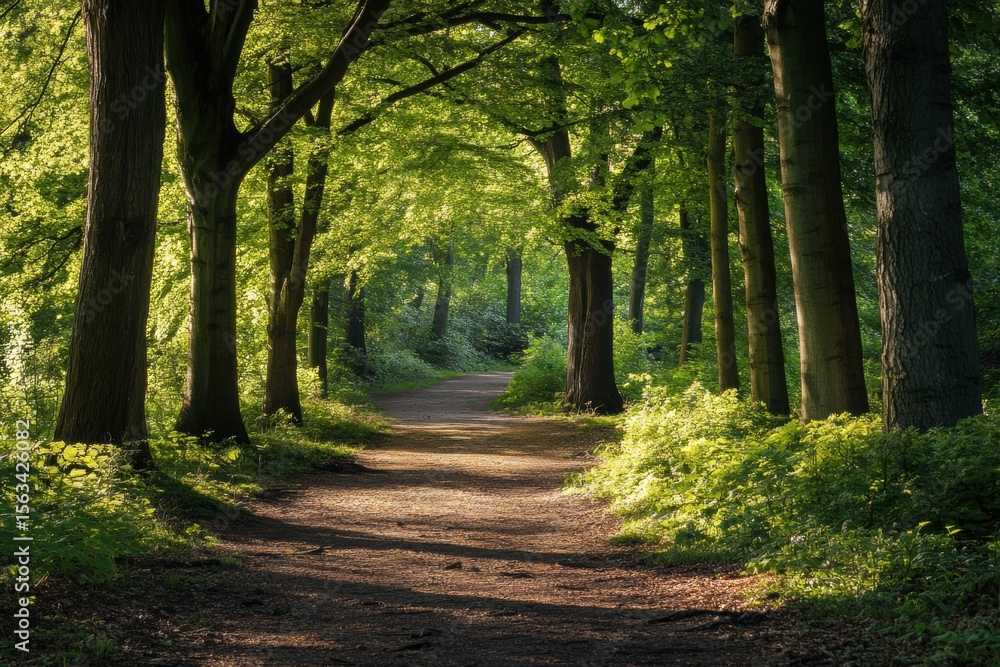 Fototapeta premium Natural tree arch over dirt path with soft light