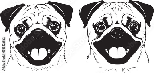 Pug Dog Happy Face Cute Puppy Silhouette vector illustration
