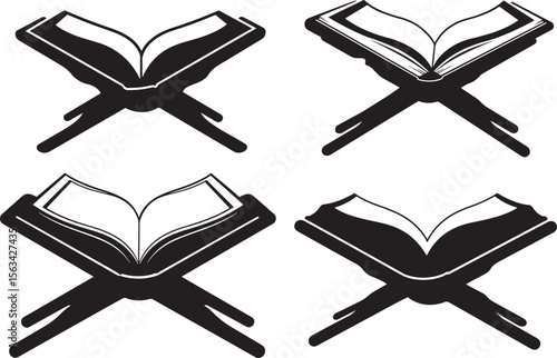 Quran Book on Stand Holy Islamic Text Silhouette vector illustration