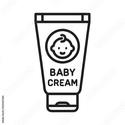 Baby Cream Shape-Based Outline Icon, Black Accent, Transparent Background