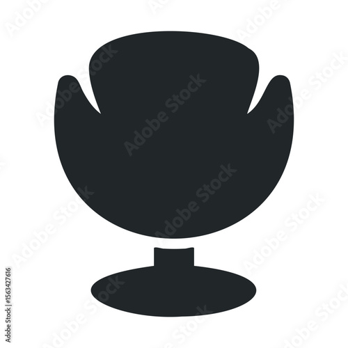 Black icon of modern armchair with swivel base on white background