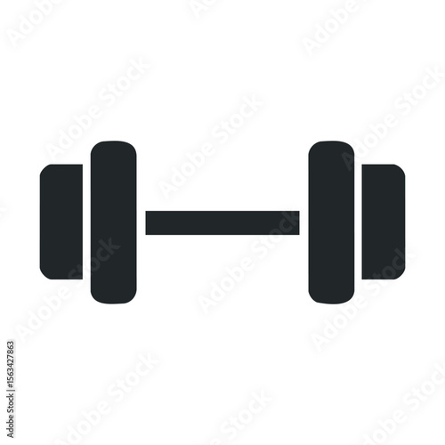 Black dumbbell icon on white background representing fitness and strength training
