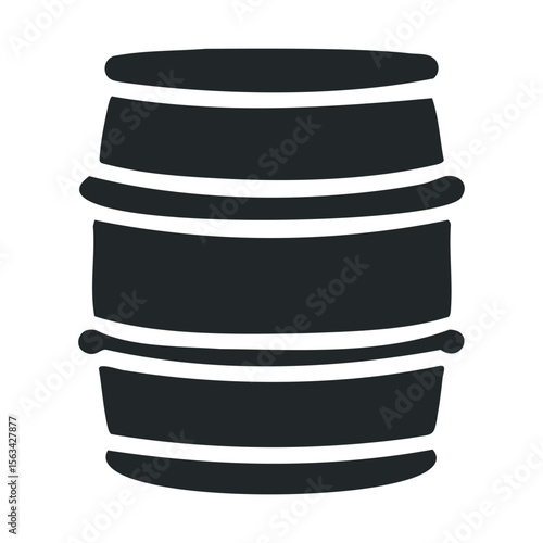 Wooden barrel icon in black and white minimalist design
