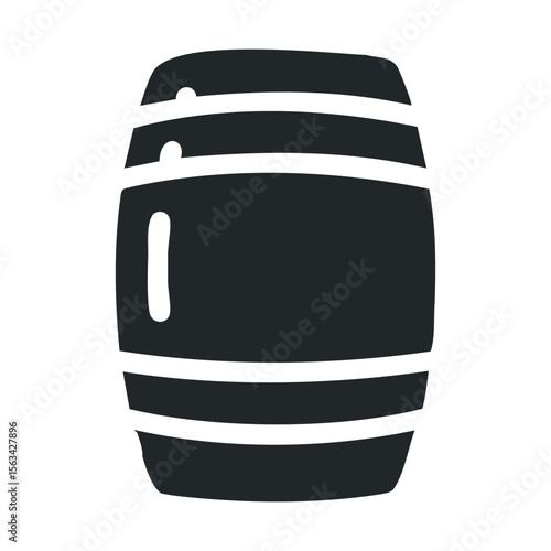 Black barrel icon on white background: minimalist design featuring contoured lines