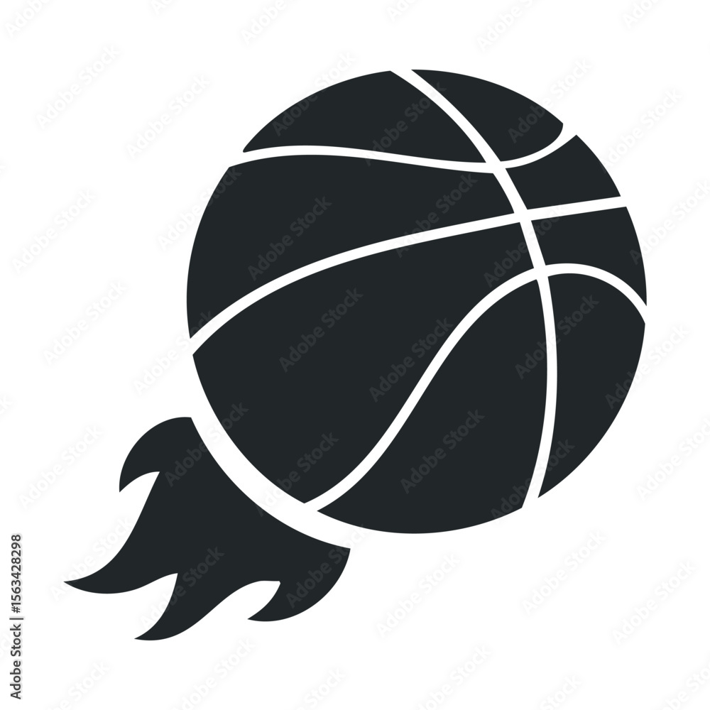 Naklejka premium Black and white basketball icon with motion lines for sports design
