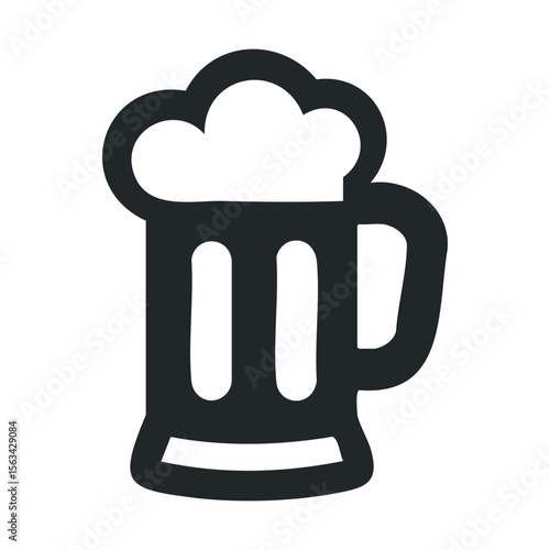 Black and white beer mug icon with foam on top