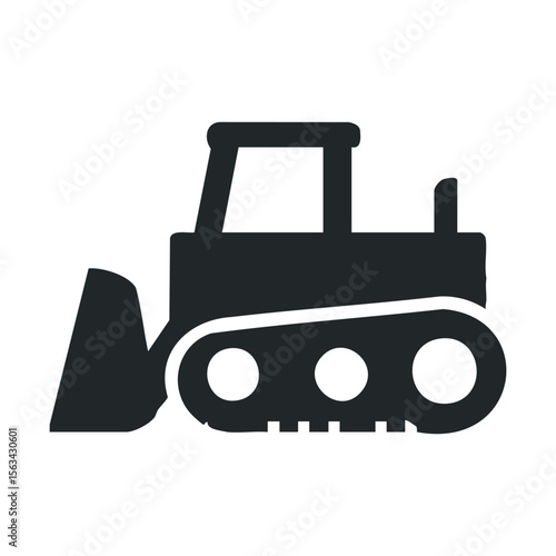 Silhouette of a bulldozer with large wheels and cab structure