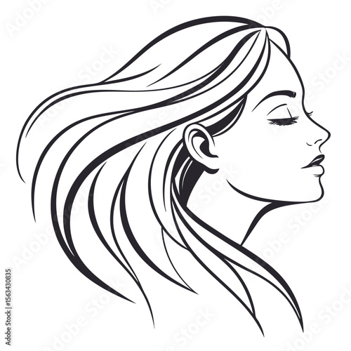 Stylized line art portrait of a woman s face in profile