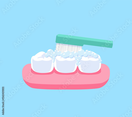 Brushing teeth illustration vector design. Dental care concept.