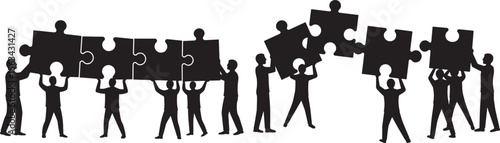 Teamwork Building Puzzle Cooperation Silhouette vector illustration