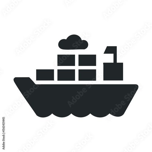 Cargo ship silhouette icon on white background