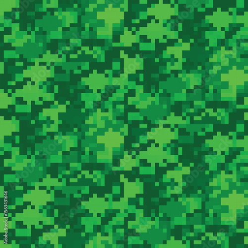 Pixel war camouflage pattern. Green mosaic seamless pattern