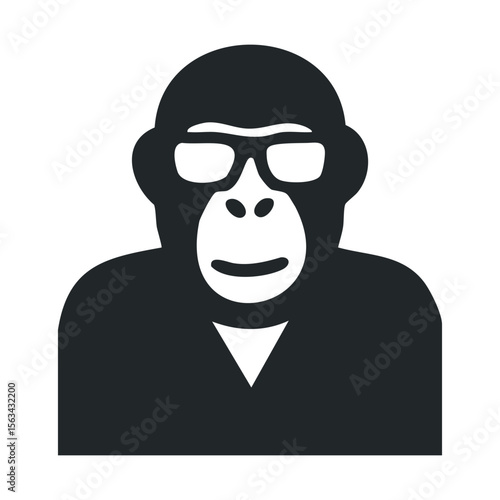 Stylized gorilla icon with suit and glasses - black and white art