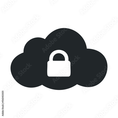 Cloud security icon with lock symbol on dark cloud background