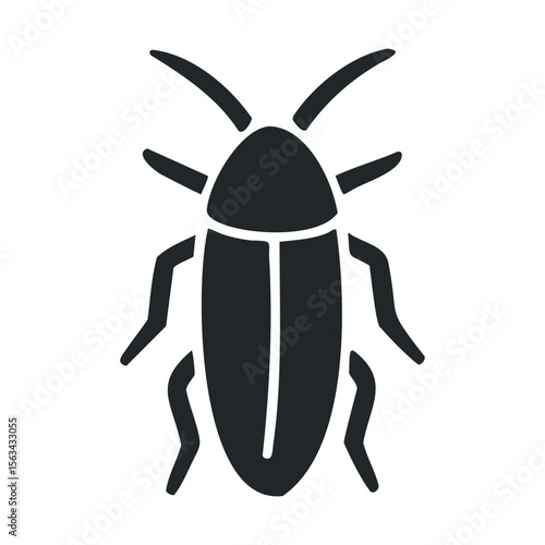 Black cockroach icon in simple silhouette design on white background