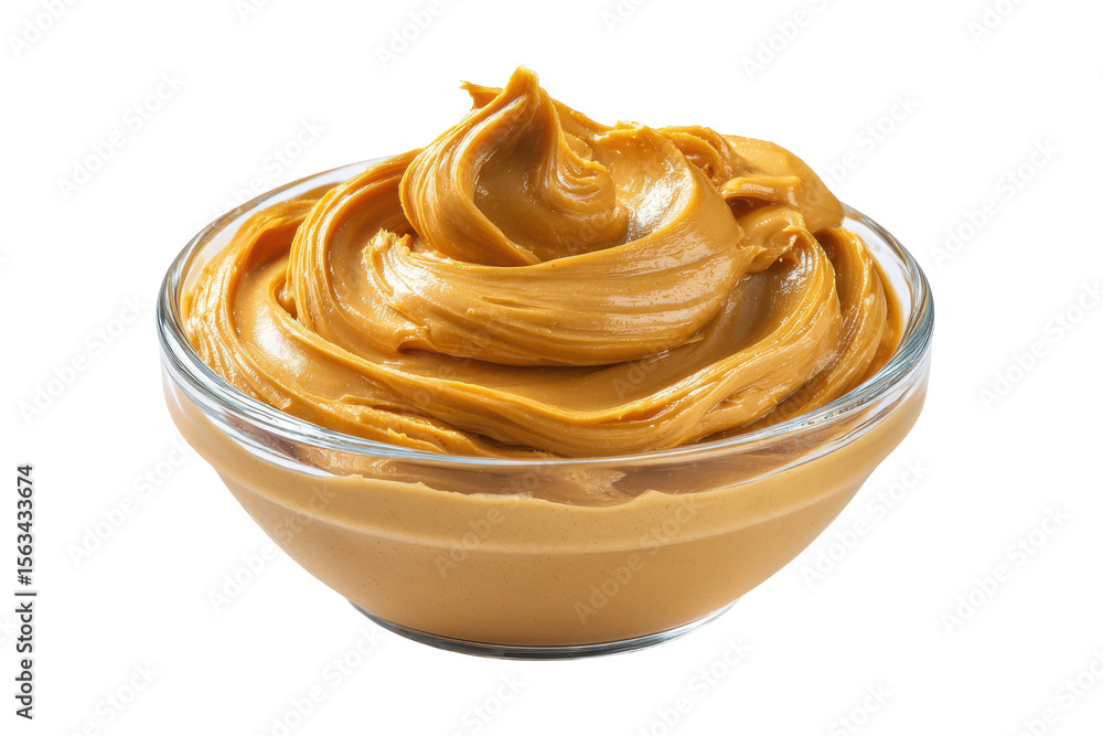 Creamy peanut butter in a glass bowl delicious snack isolated on a transparent background Creamy peanut butter in a glass bowl delicious snack isolated on a transparent background