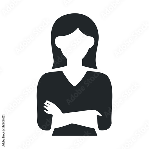 Silhouette of female figure with long hair and folded arms