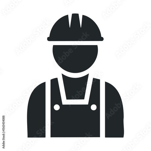 Silhouette of adult worker in hard hat and overalls icon for construction or industrial safety