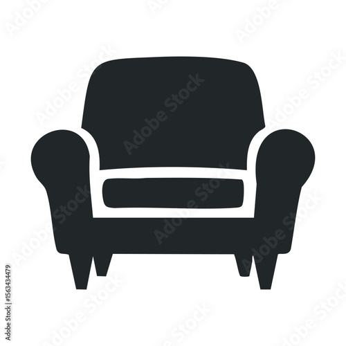 Minimalistic black armchair illustration with curved armrests