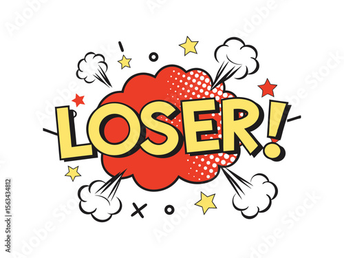 Retro comic loser speech bubble with stars and explosions vector illustration