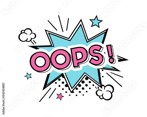 Retro comic oops speech bubble with stars and clouds vector illustration