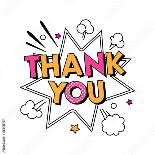 Retro pop art thank you speech bubble starburst vector illustration
