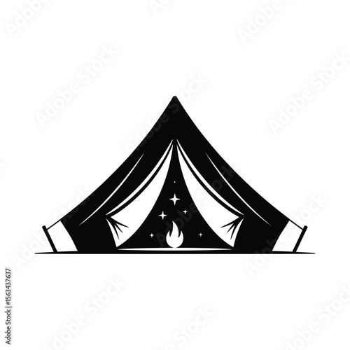 Bell tent with campfire and stars silhouette isolated on white background