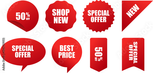 Red Starburst Badge Set – Vintage Flat Style Sale and Discount Labels for Shopping Promotions