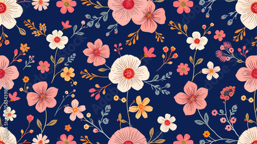 seamless pattern with flowers, Vector illustration of a red floral frame with cherry blossom flowers and green leaves 
