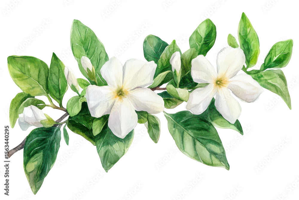 Obraz premium Watercolor painting of white flowers and green leaves Botanical illustration floral art nature beauty isolated on a transparent background