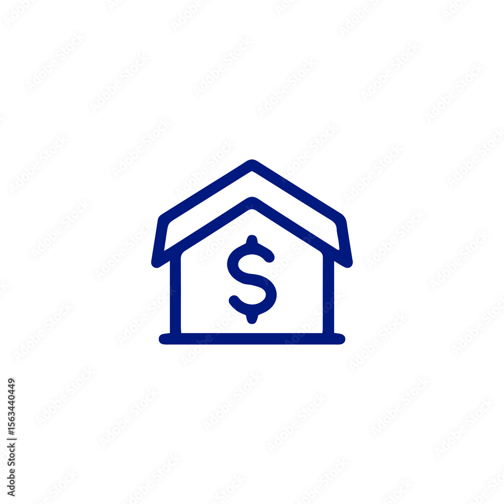 Simple Blue House Icon with Dollar Sign Representing Financial Investment Simple Blue House Icon with Dollar Sign Representing Financial Investment