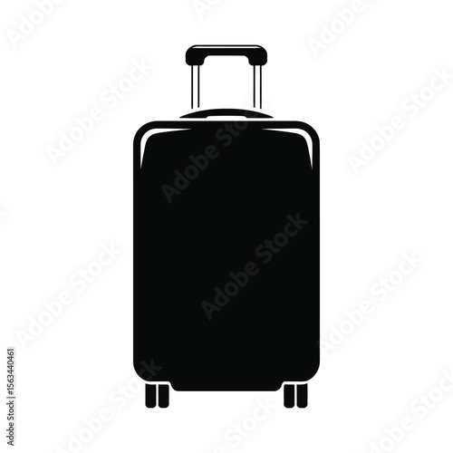 Black silhouette of a rolling suitcase with a telescopic handle isolated on white background 