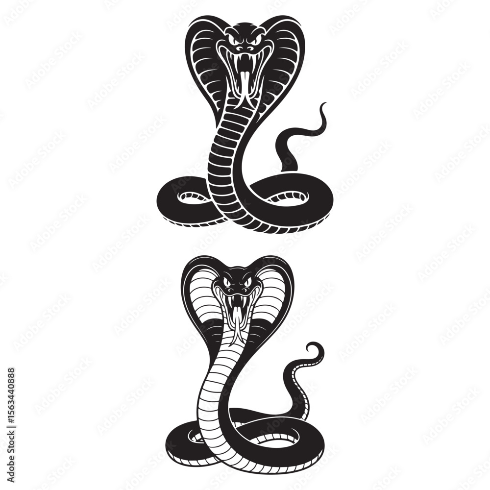 Fototapeta premium High Quality Snake Silhouette Vector Collection Bold and Striking Reptile Illustrations for Tattoo Art, Branding Projects, T-Shirt Prints, Jungle Wildlife Themes and Horror or Tribal Design Concepts.