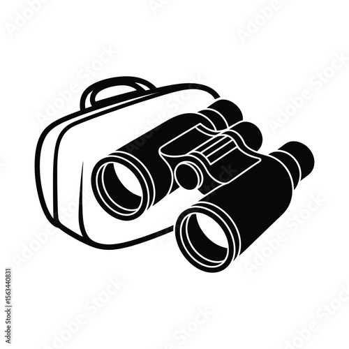 Binoculars and travel bag silhouette isolated on white background