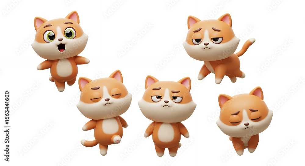 Fototapeta premium Cartoon cat illustrations with diverse emotions