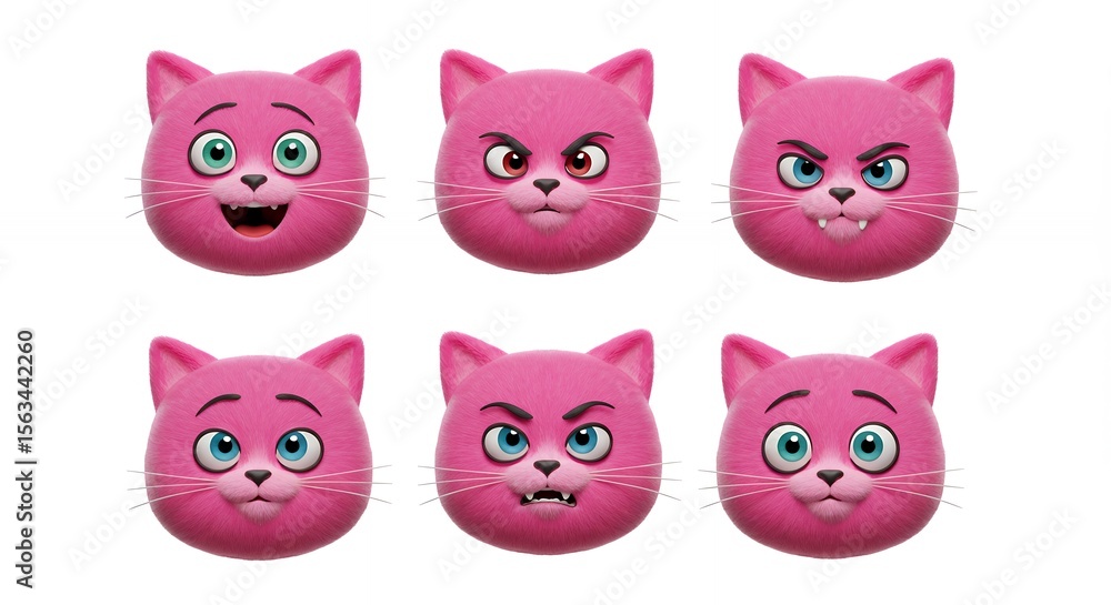 Pink cat faces with various expressions Pink cat faces with various expressions