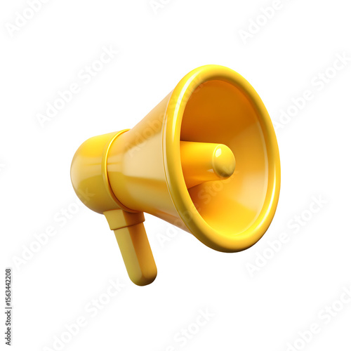 Bright Yellow Megaphone with Sleek Polished Design, Isolated on White Background 