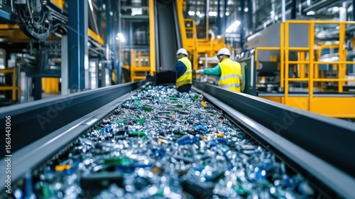 Sustainable Battery Recycling Plant with Workers Processing Materials