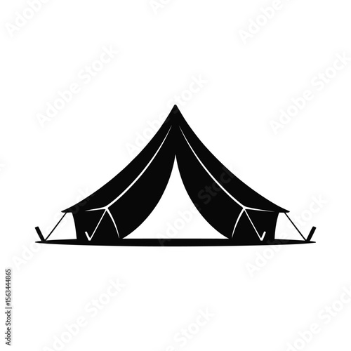 Black silhouette of a canvas bell tent isolated on white background
