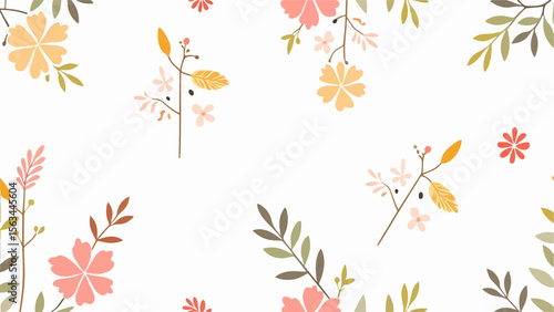  Elegant romantic background with pink roses and leaves on a paper texture background